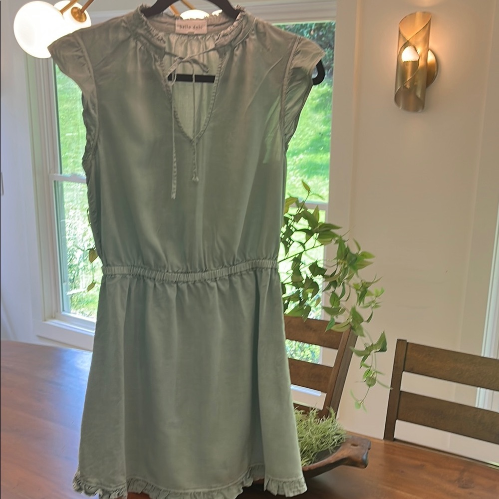 BELLA DAHL RUFFLE SLEEVE TENCEL MINI DRESS - OASIS GREEN , SMALL